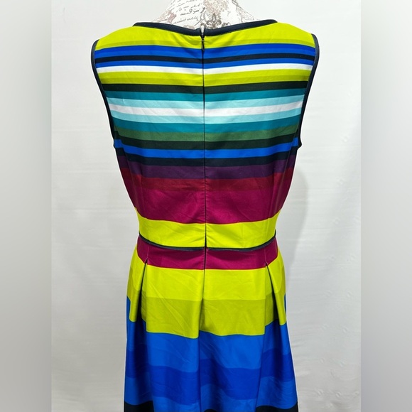 TAHARI Multi color sleeveless stripe scuba fit and flare dress size 12. - Picture 4 of 14